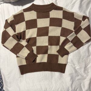 Brown and Cream Checkered Women's Sweater
